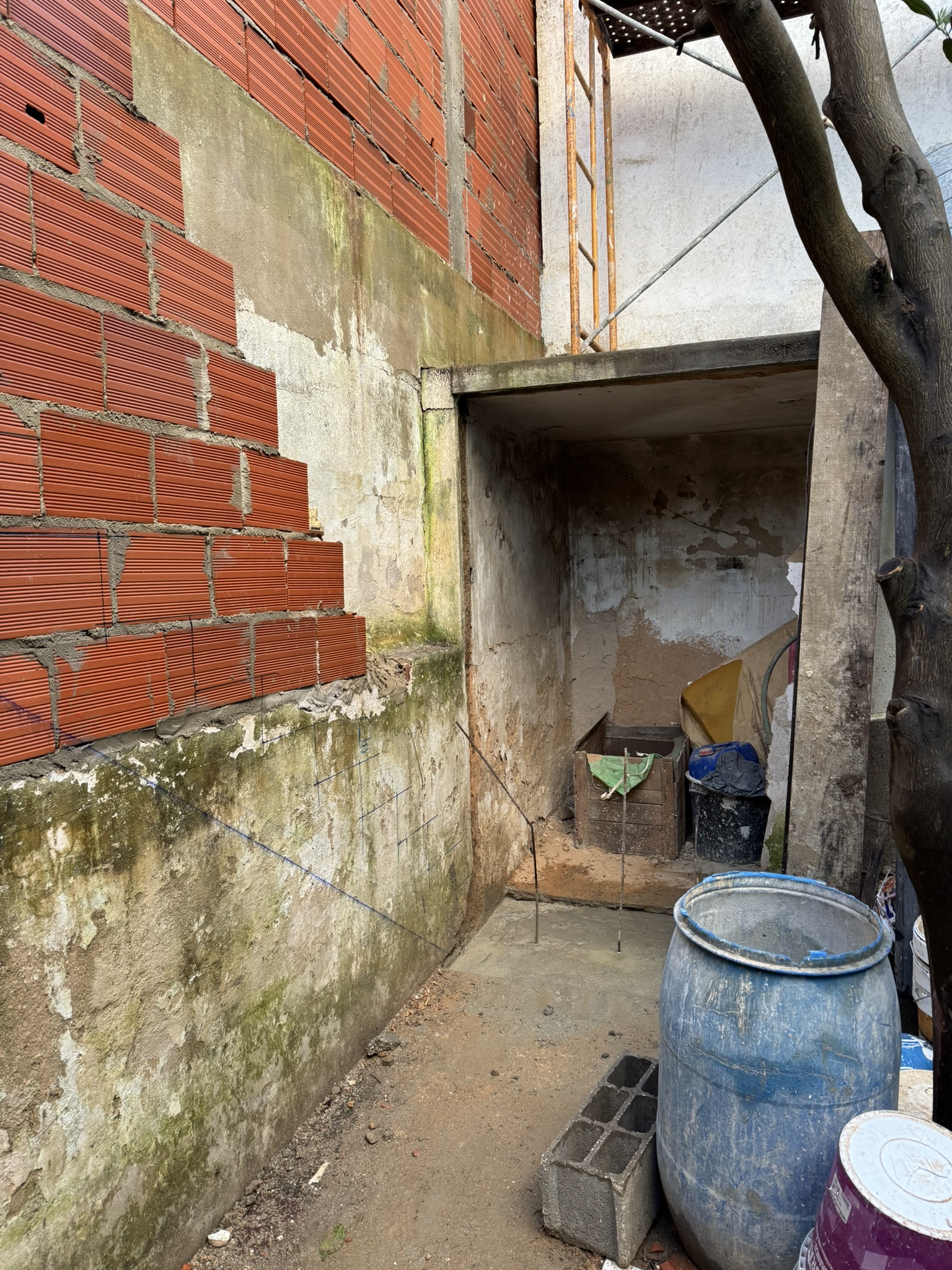 Part of shed removed for stairs prep